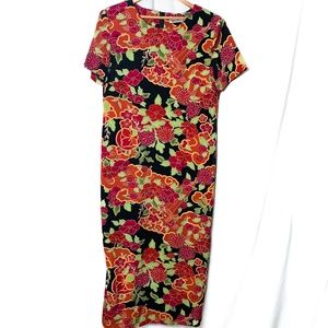 Vintage Kathie Lee Collection Red and Black Floral Sheath style dress